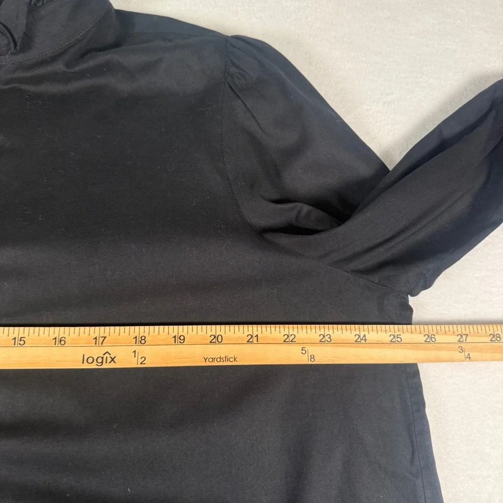 Tuckernuck Blouse M (est) Black Cotton Ruffle Puff Sleeve Coastal Victorian